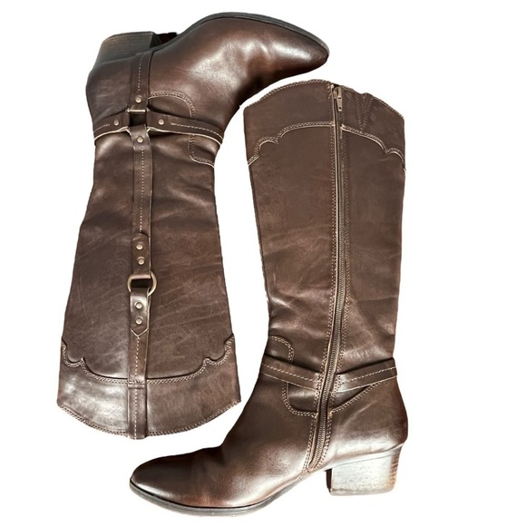 Söfft Brown Leather Tall Riding Boots Sz 9.5W – Side Buckle Detail Western Style - Picture 6 of 16
